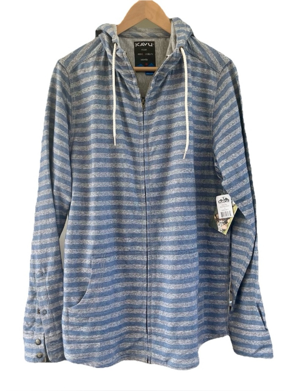 NWT KAVU Baja Full Zip Striped Hoodie Jacket Men’s Small Workwear Blue Gray